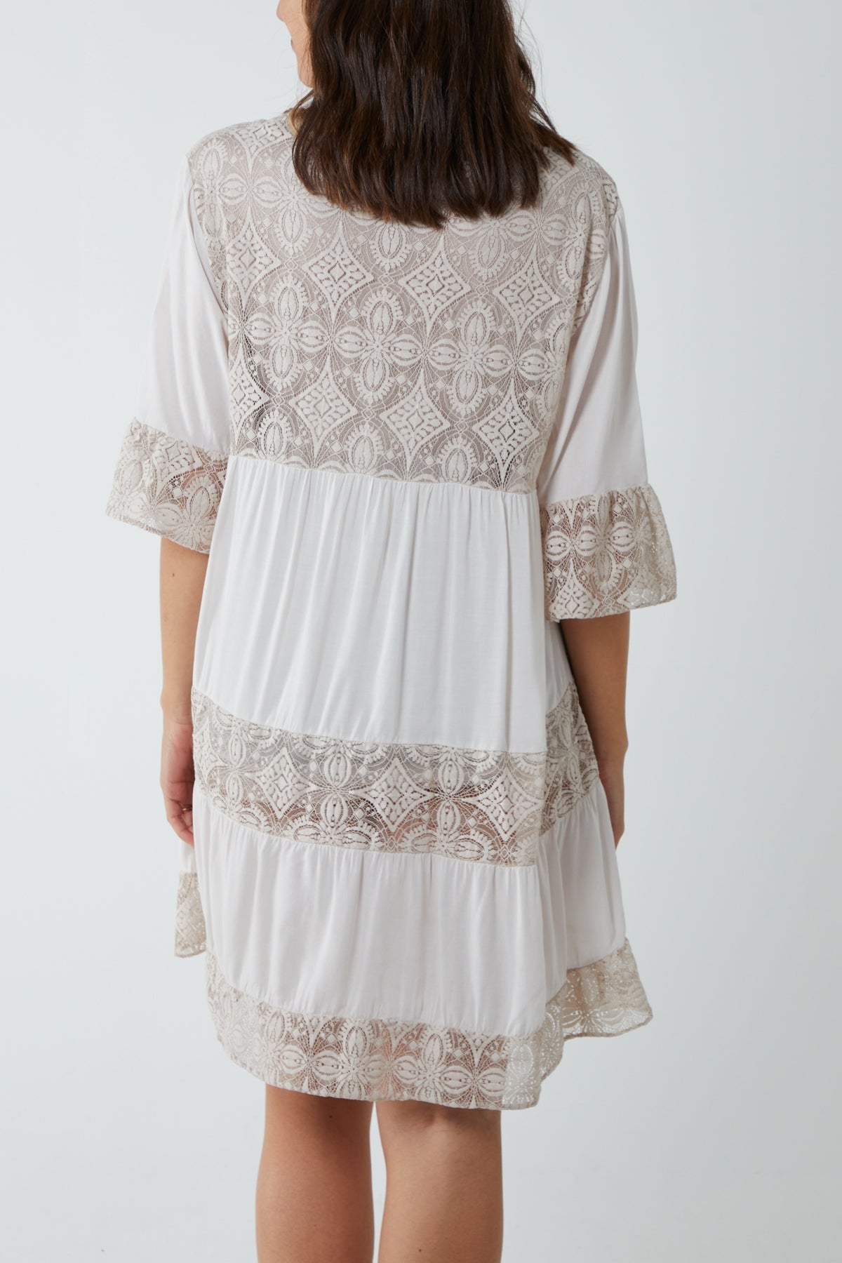 Black Lace Tiered Smock Dress For Women ONE SIZE - Dropwear