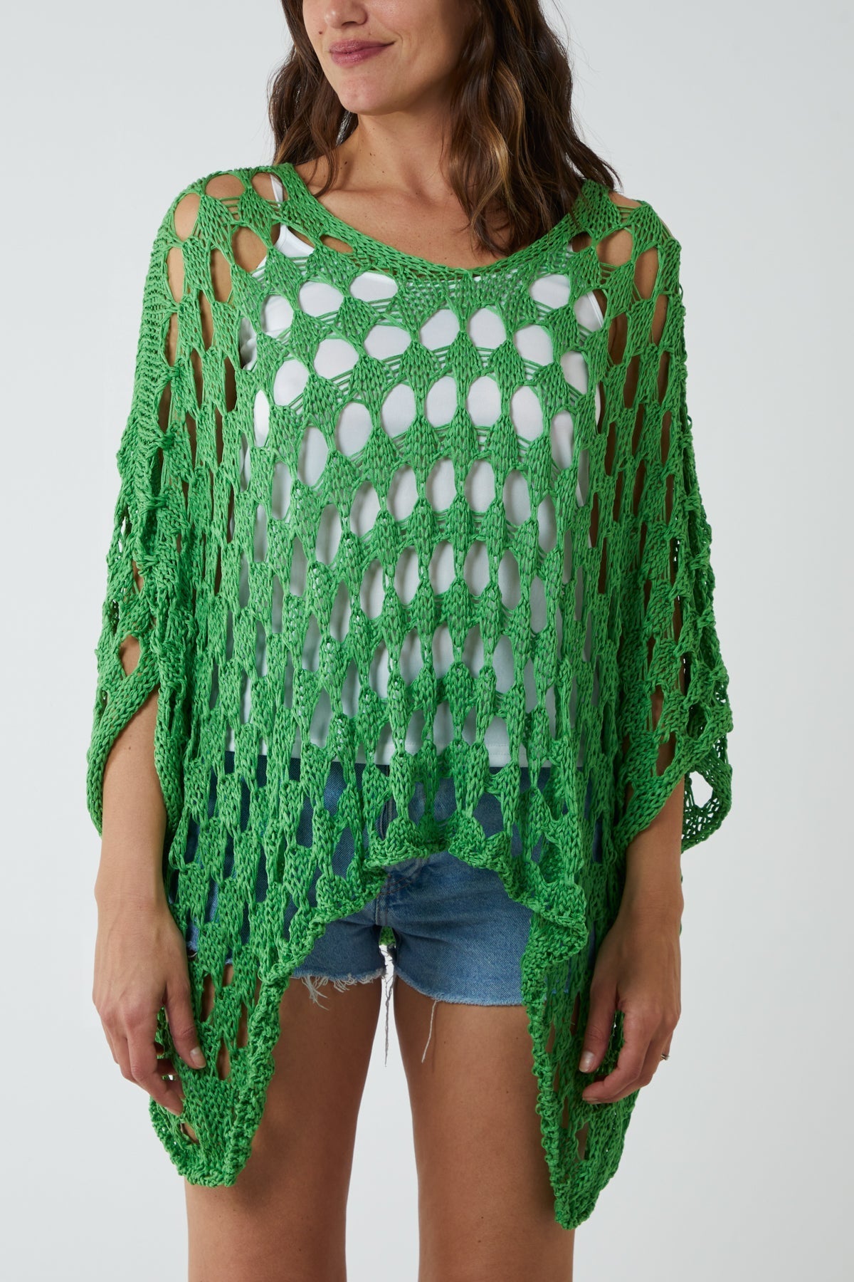 Cream Oversized Diamond Crochet Blouse For Women ONE SIZE - Dropwear