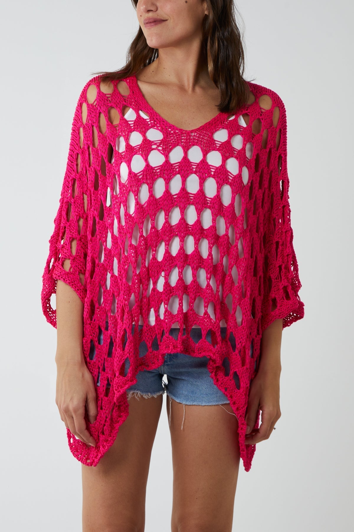 Orange Oversized Diamond Crochet Blouse For Women ONE SIZE - Dropwear