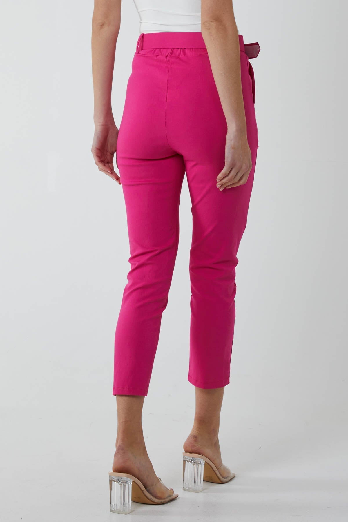 Orange Pin Tuck Belted Capri Trousers For Women ONE SIZE - Dropwear