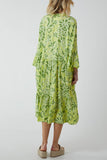 Damask Tiered Smock Midi Dress For Women  - Dropwear
