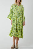 Lime Green Damask Tiered Smock Midi Dress For Women ONE SIZE - Dropwear