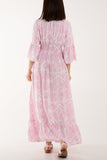 Baroque Shirred Bodice Maxi Dress For Women  - Dropwear