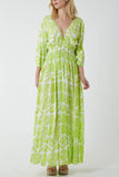 Lime Baroque Shirred Bodice Maxi Dress For Women ONE SIZE - Dropwear