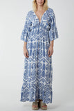 Baroque Shirred Bodice Maxi Dress For Women  - Dropwear
