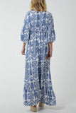 Baroque Shirred Bodice Maxi Dress For Women  - Dropwear