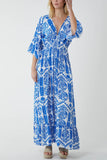 Baroque Shirred Bodice Maxi Dress For Women  - Dropwear