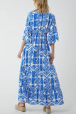 Baroque Shirred Bodice Maxi Dress For Women  - Dropwear