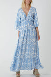 Baroque Shirred Bodice Maxi Dress For Women  - Dropwear
