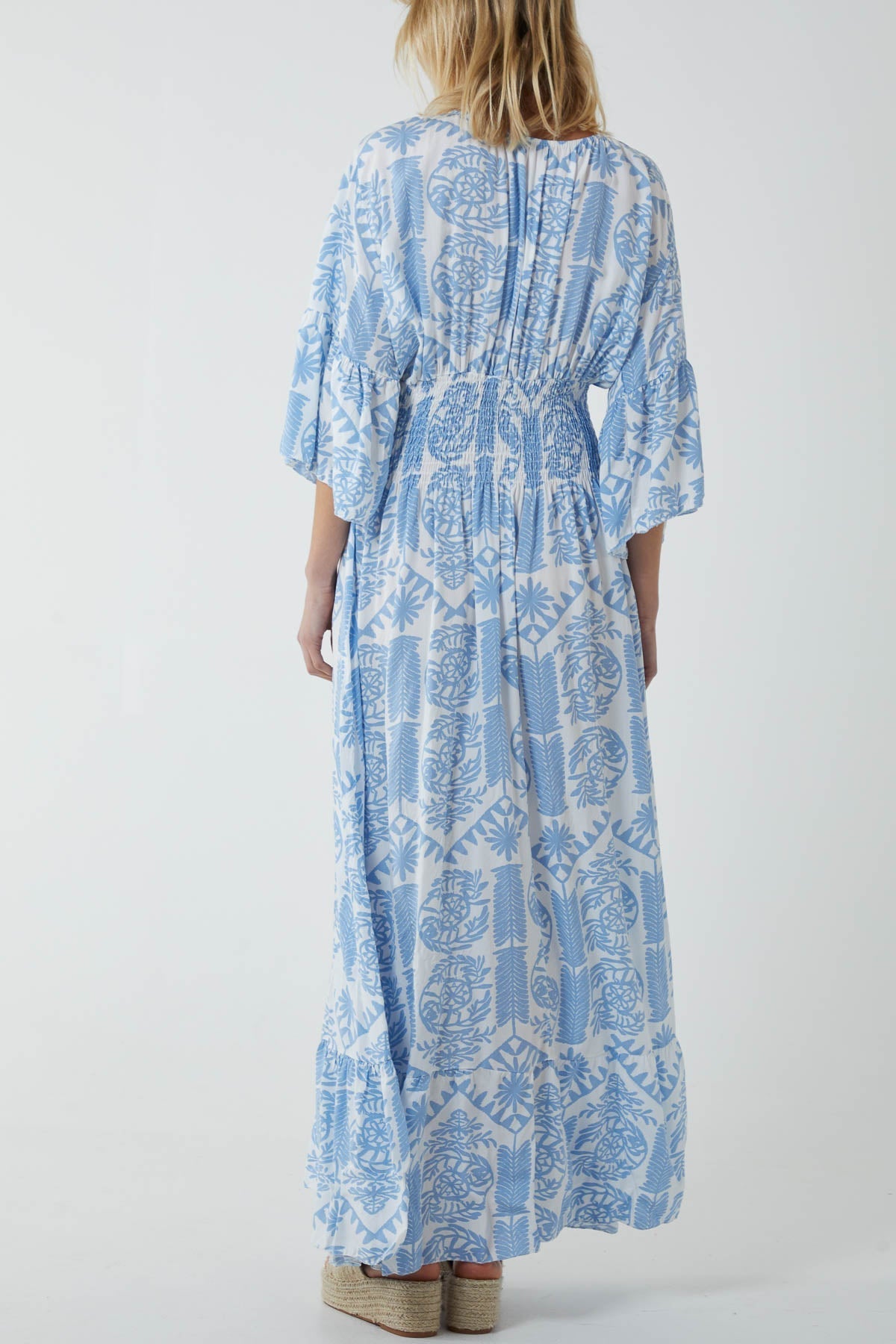 Baroque Shirred Bodice Maxi Dress For Women  - Dropwear