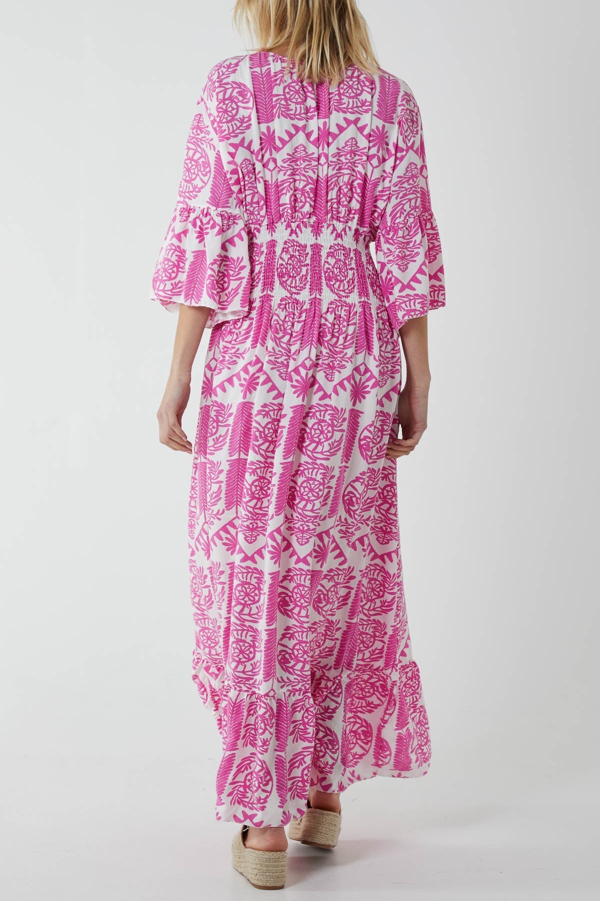 Jade Baroque Shirred Bodice Maxi Dress For Women ONE SIZE - Dropwear