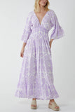 Baroque Shirred Bodice Maxi Dress For Women  - Dropwear