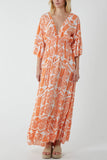 Baroque Shirred Bodice Maxi Dress For Women  - Dropwear