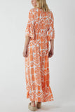 Baroque Shirred Bodice Maxi Dress For Women  - Dropwear