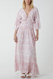 Baroque Shirred Bodice Maxi Dress For Women  - Dropwear