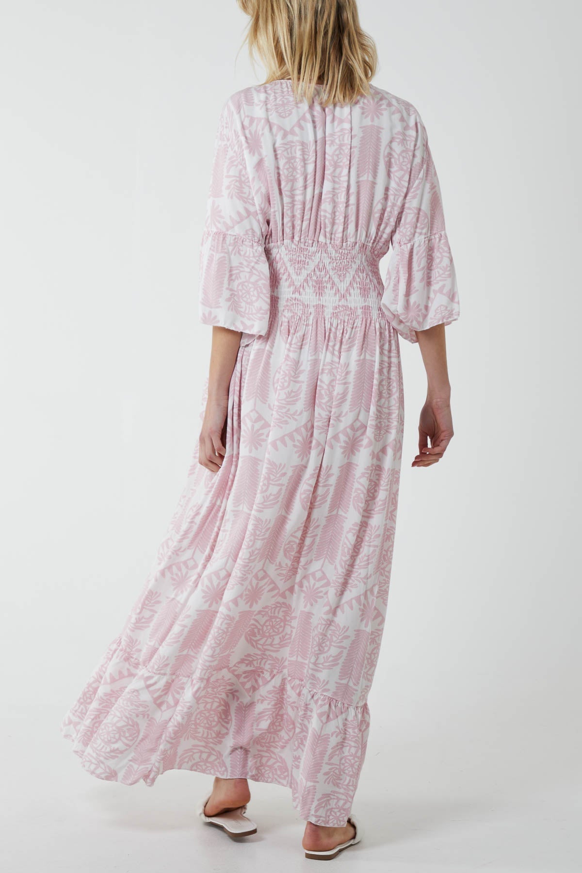 Baroque Shirred Bodice Maxi Dress For Women  - Dropwear