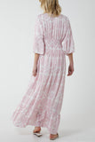 Baroque Shirred Bodice Maxi Dress For Women  - Dropwear