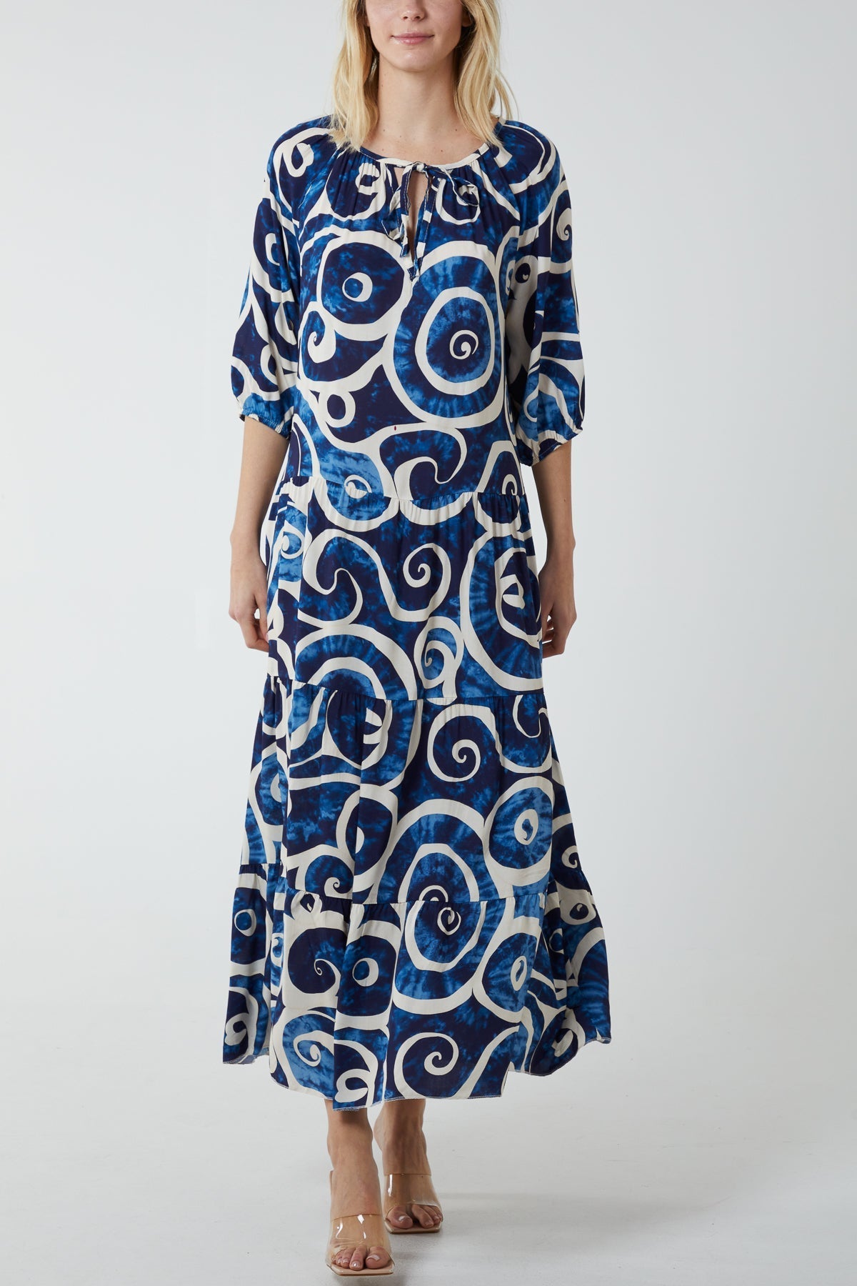 Hot Pink Swirl Tie Dye Tiered Maxi Dress For Women ONE SIZE - Dropwear