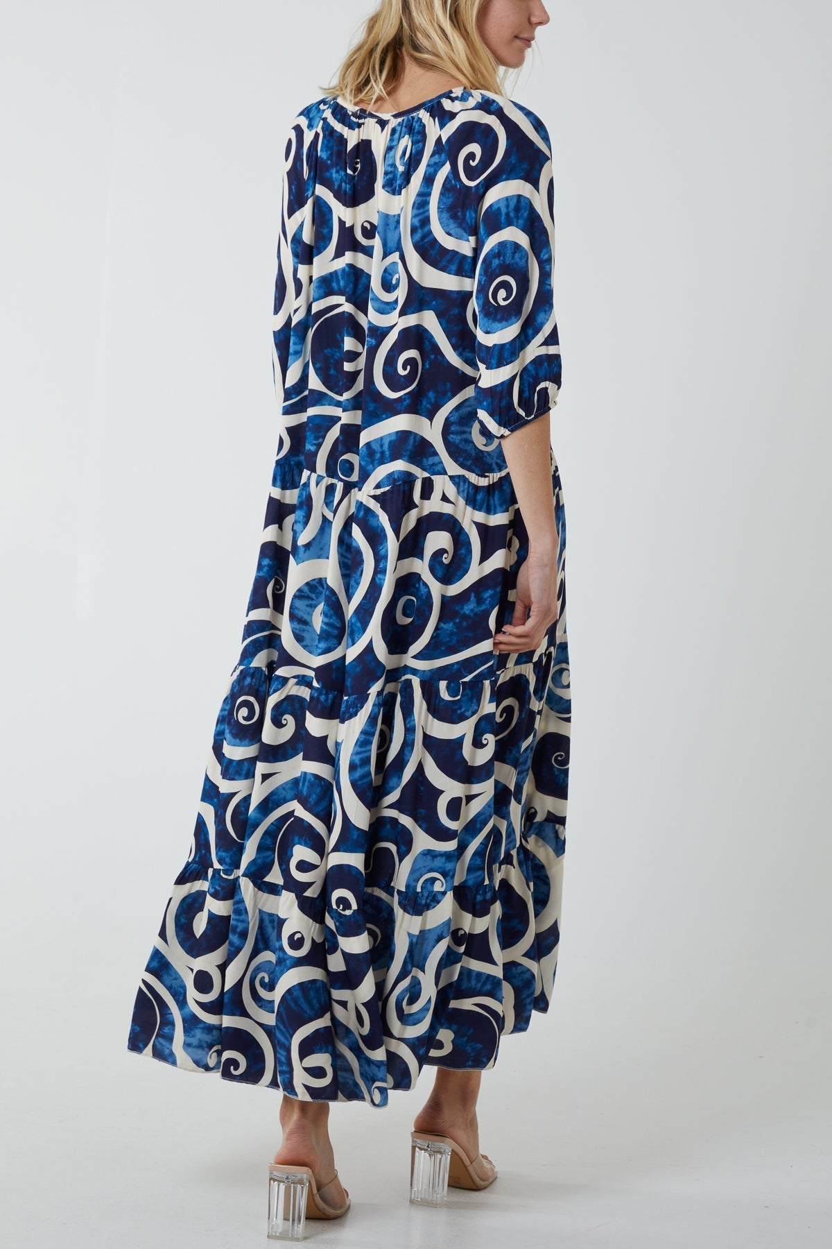 Khaki Swirl Tie Dye Tiered Maxi Dress For Women ONE SIZE - Dropwear