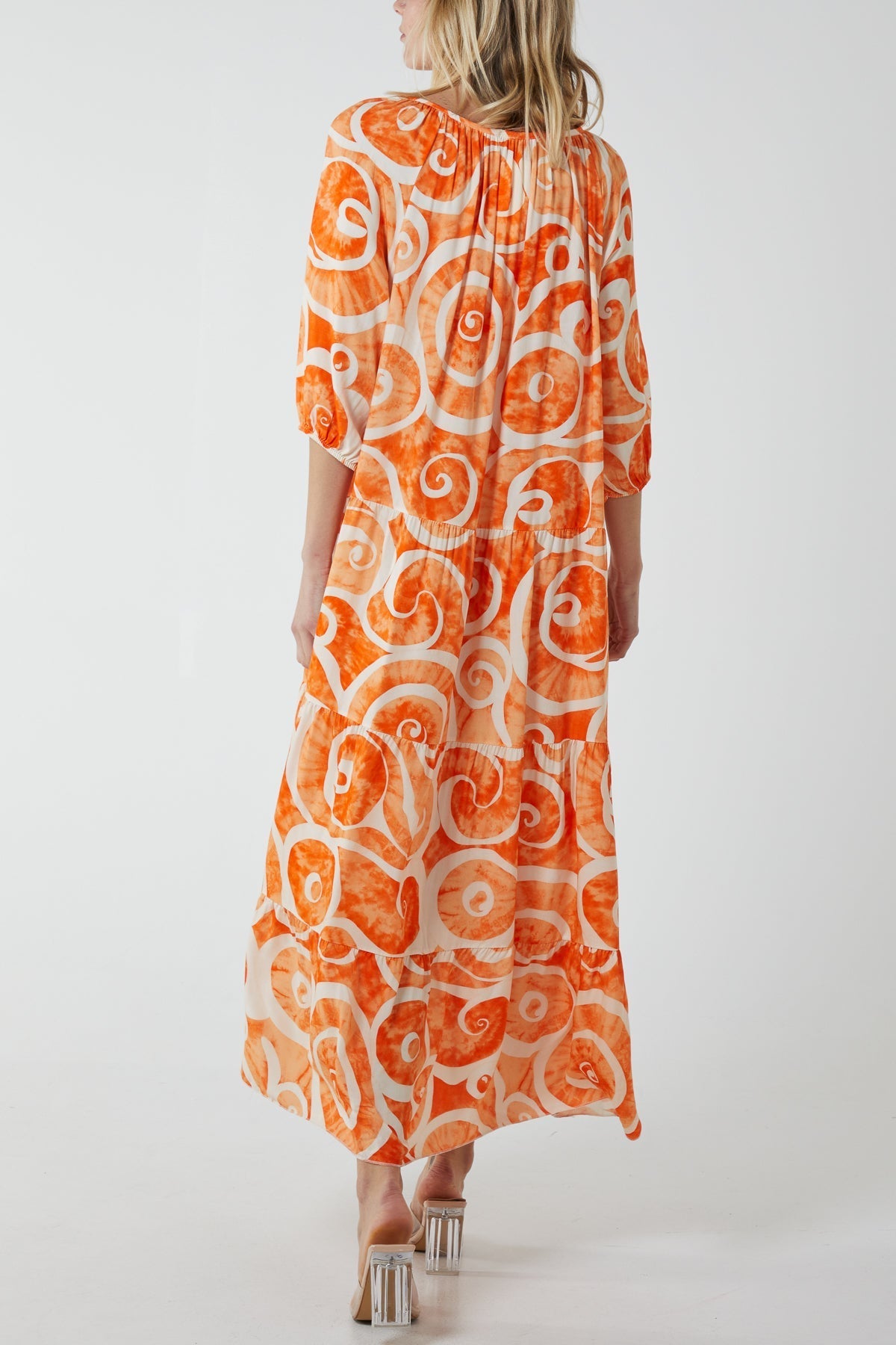Sky Blue Swirl Tie Dye Tiered Maxi Dress For Women ONE SIZE - Dropwear