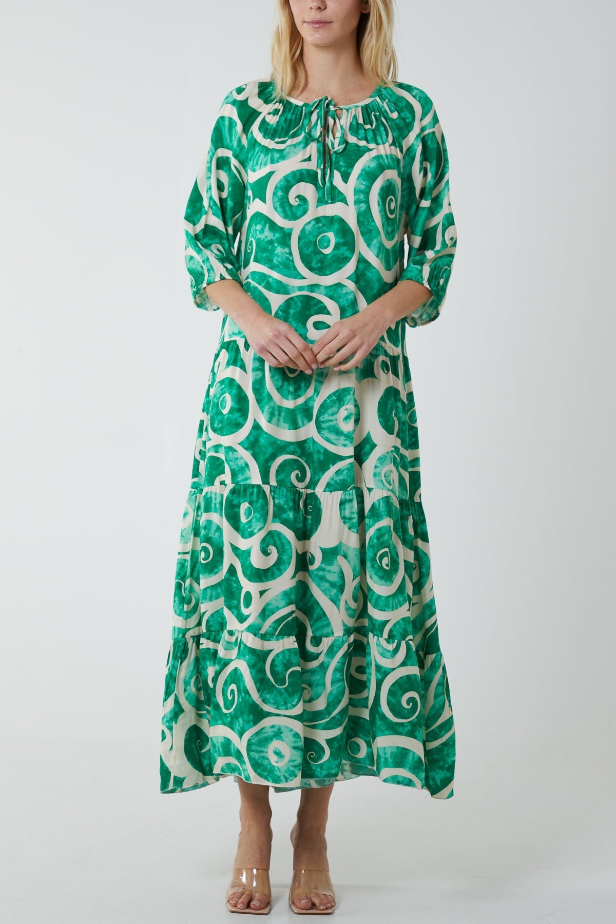 Swirl Tie Dye Tiered Maxi Dress For Women  - Dropwear