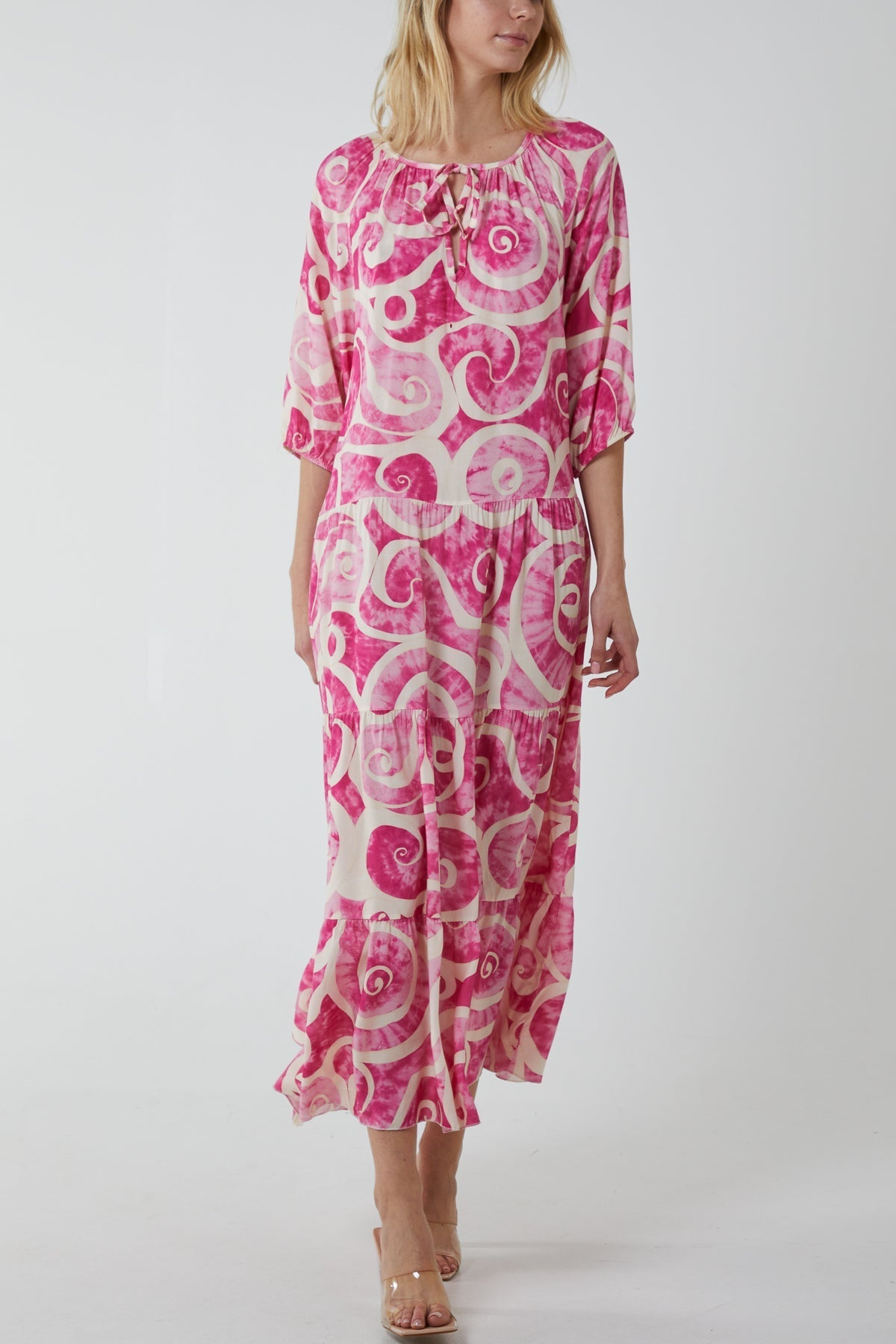 Swirl Tie Dye Tiered Maxi Dress For Women  - Dropwear