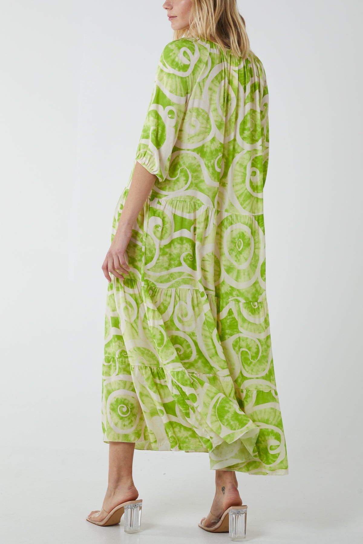 Orange Swirl Tie Dye Tiered Maxi Dress For Women ONE SIZE - Dropwear