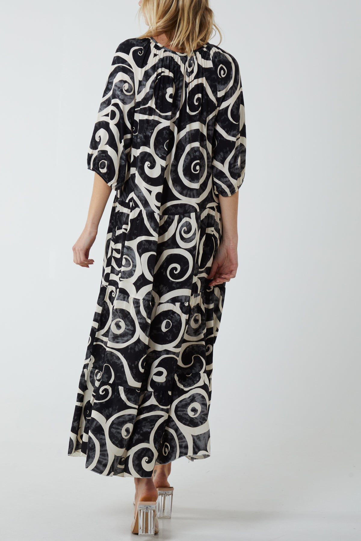 Swirl Tie Dye Tiered Maxi Dress For Women  - Dropwear