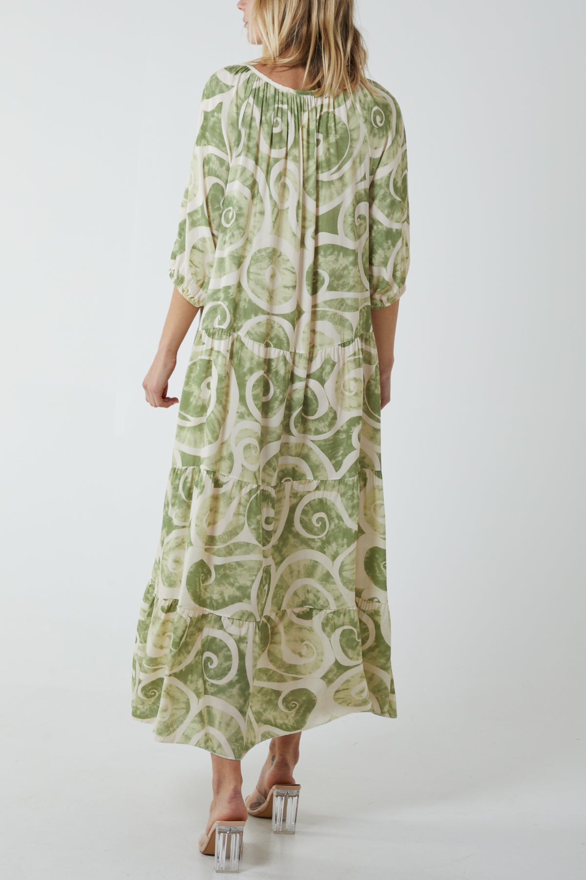 Swirl Tie Dye Tiered Maxi Dress For Women  - Dropwear