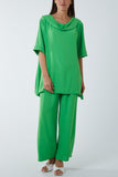 Apple Green Draped Neck Drawstring Waist Trouser Set For Women ONE SIZE - Dropwear