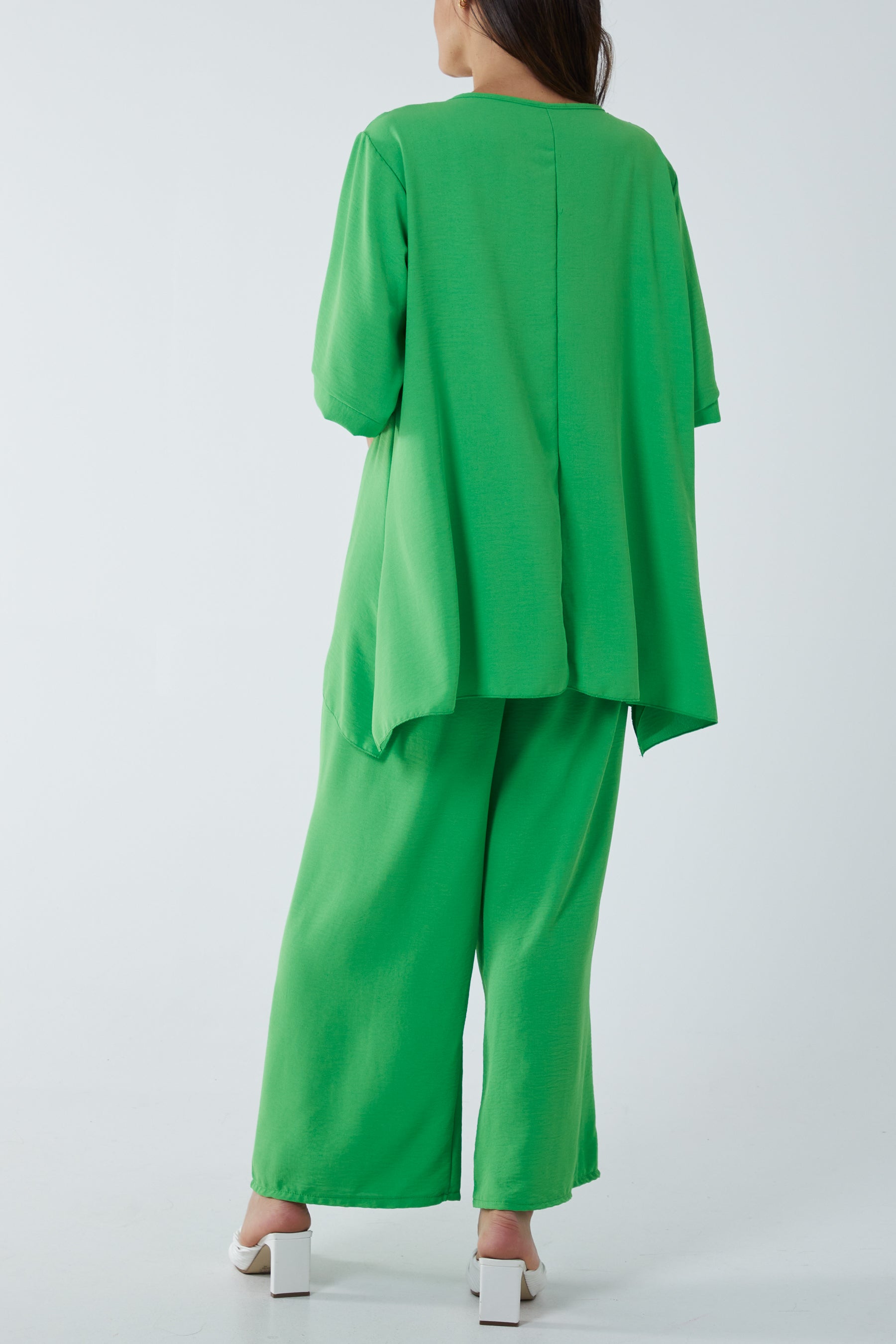 Beige Draped Neck Drawstring Waist Trouser Set For Women ONE SIZE - Dropwear