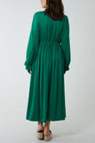 Hot Pink V-Neck Elasticated Waist Maxi Dress For Women ONE SIZE - Dropwear