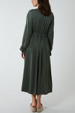 V-Neck Elasticated Waist Maxi Dress For Women  - Dropwear