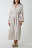 V-Neck Elasticated Waist Maxi Dress For Women  - Dropwear