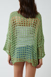 Hot Pink Crochet Round Neck Long Sleeve Top For Women ONE SIZE - Dropwear