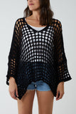 Orange Crochet Round Neck Long Sleeve Top For Women ONE SIZE - Dropwear