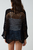 White Crochet Round Neck Long Sleeve Top For Women ONE SIZE - Dropwear