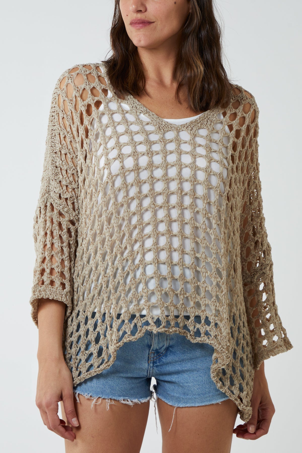 Sage Crochet Round Neck Long Sleeve Top For Women ONE SIZE - Dropwear
