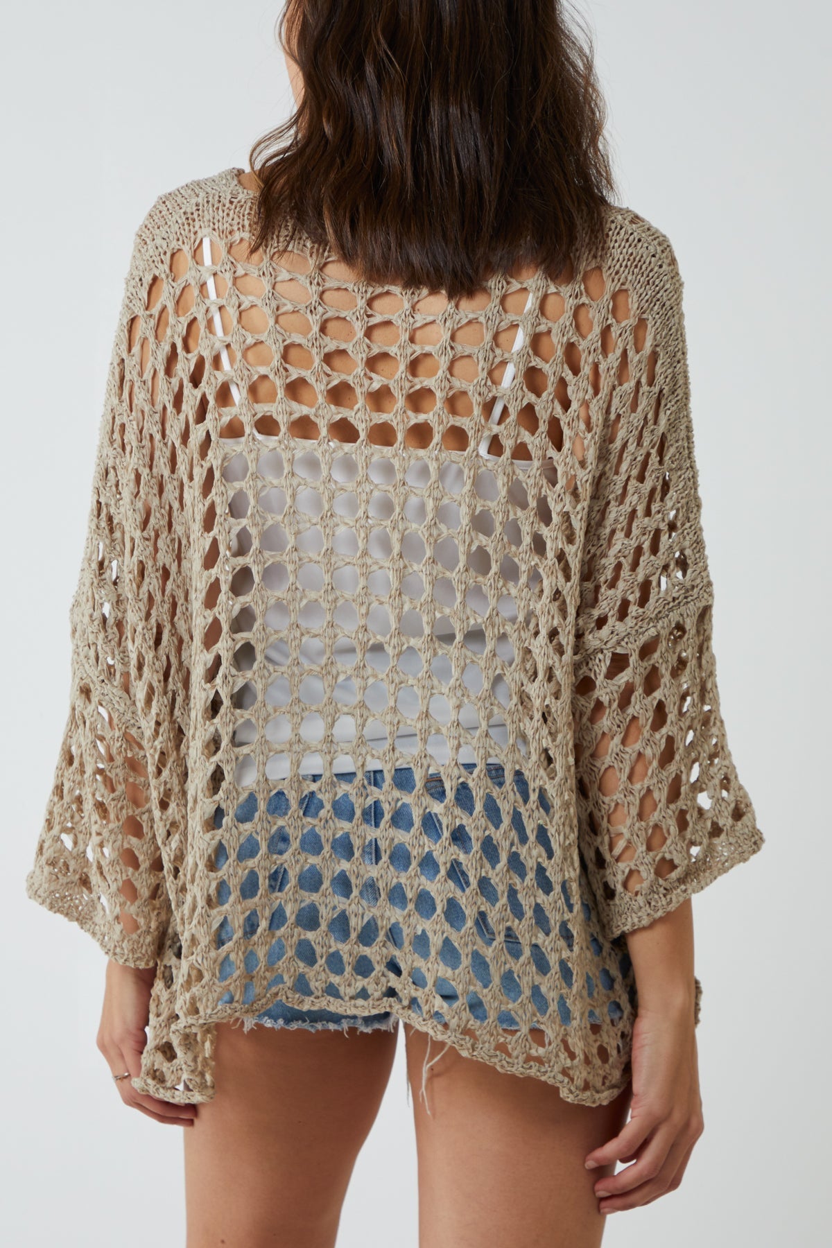 Black Crochet Round Neck Long Sleeve Top For Women ONE SIZE - Dropwear