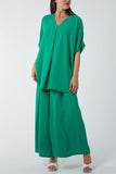 V-Neck Blouse Wide Leg Culottes Co-Ord For Women  - Dropwear