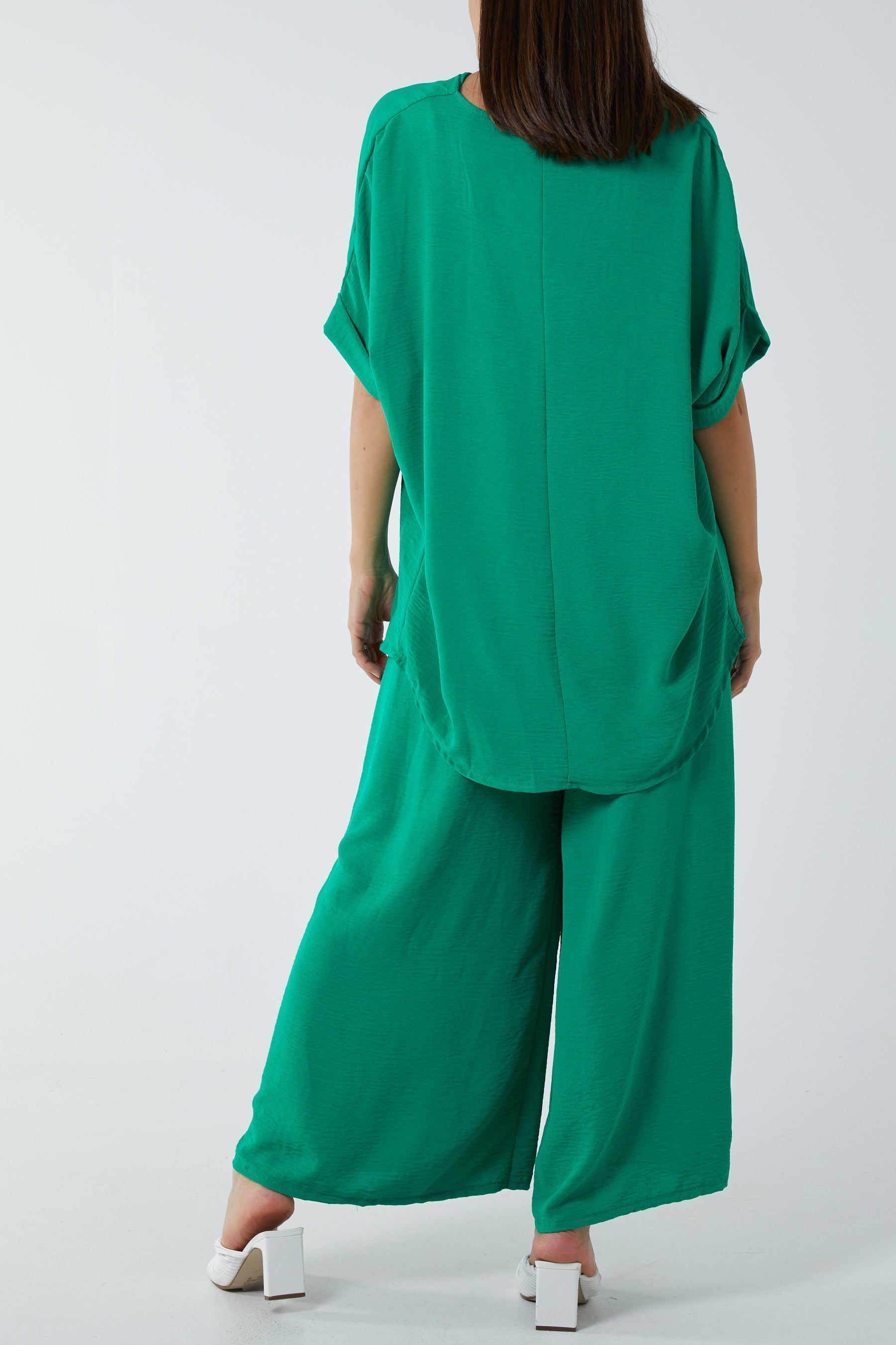 V-Neck Blouse Wide Leg Culottes Co-Ord For Women  - Dropwear