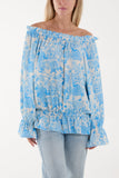 Light Blue Floral Pattern Bardot Top For Women ONE SIZE - Dropwear