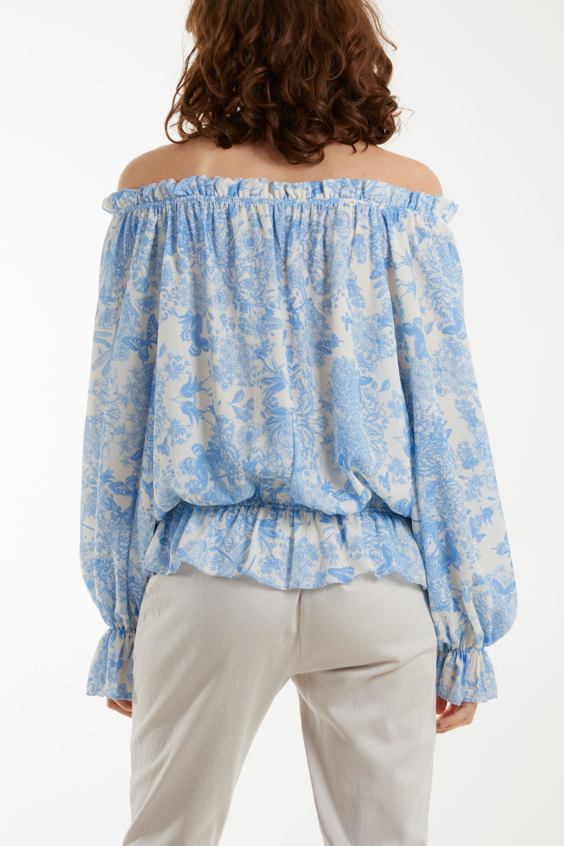 Blush Floral Pattern Bardot Top For Women ONE SIZE - Dropwear