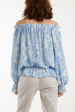 Blush Floral Pattern Bardot Top For Women ONE SIZE - Dropwear