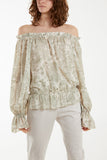 Floral Pattern Bardot Top For Women  - Dropwear