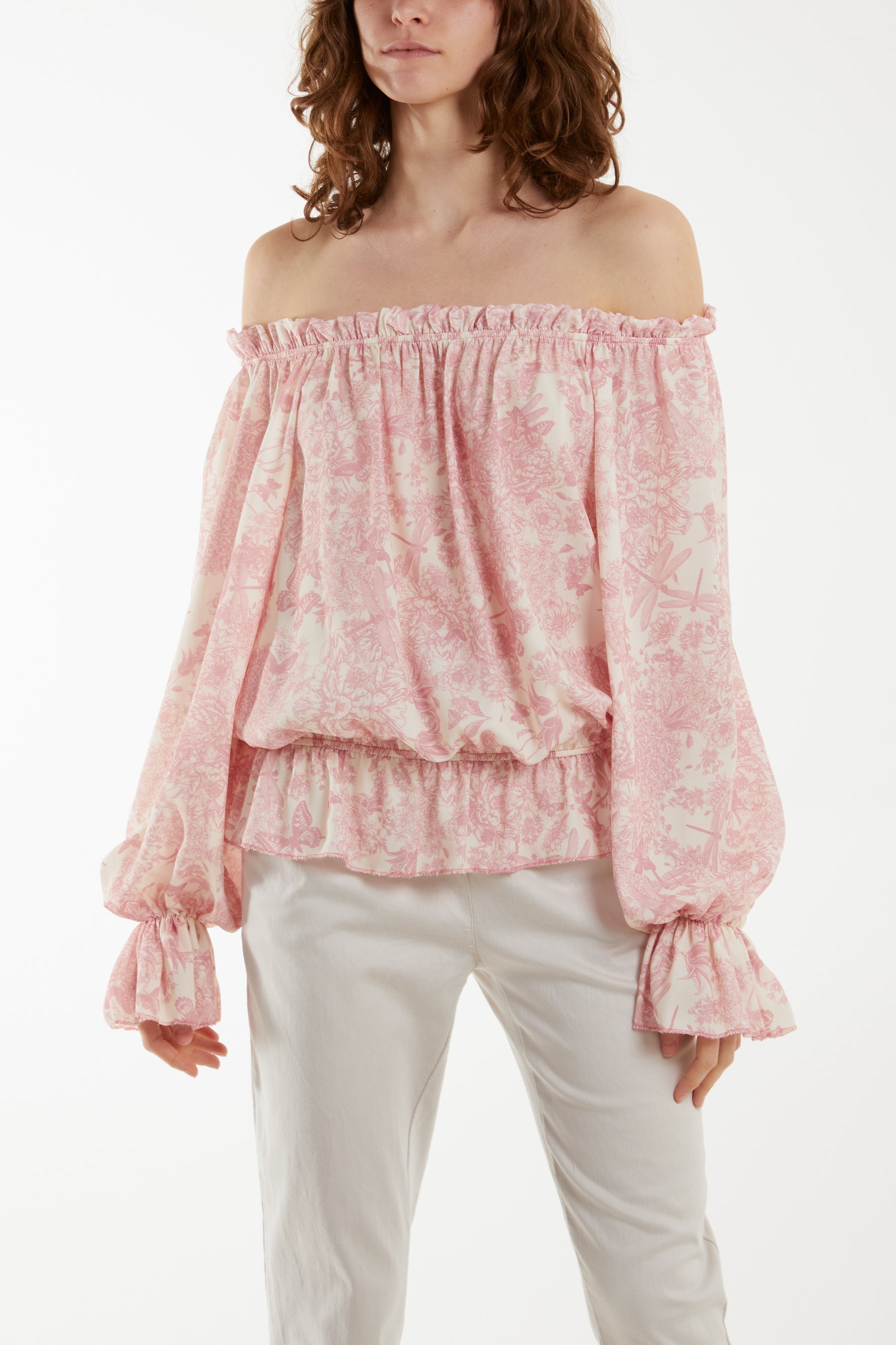 Floral Pattern Bardot Top For Women  - Dropwear