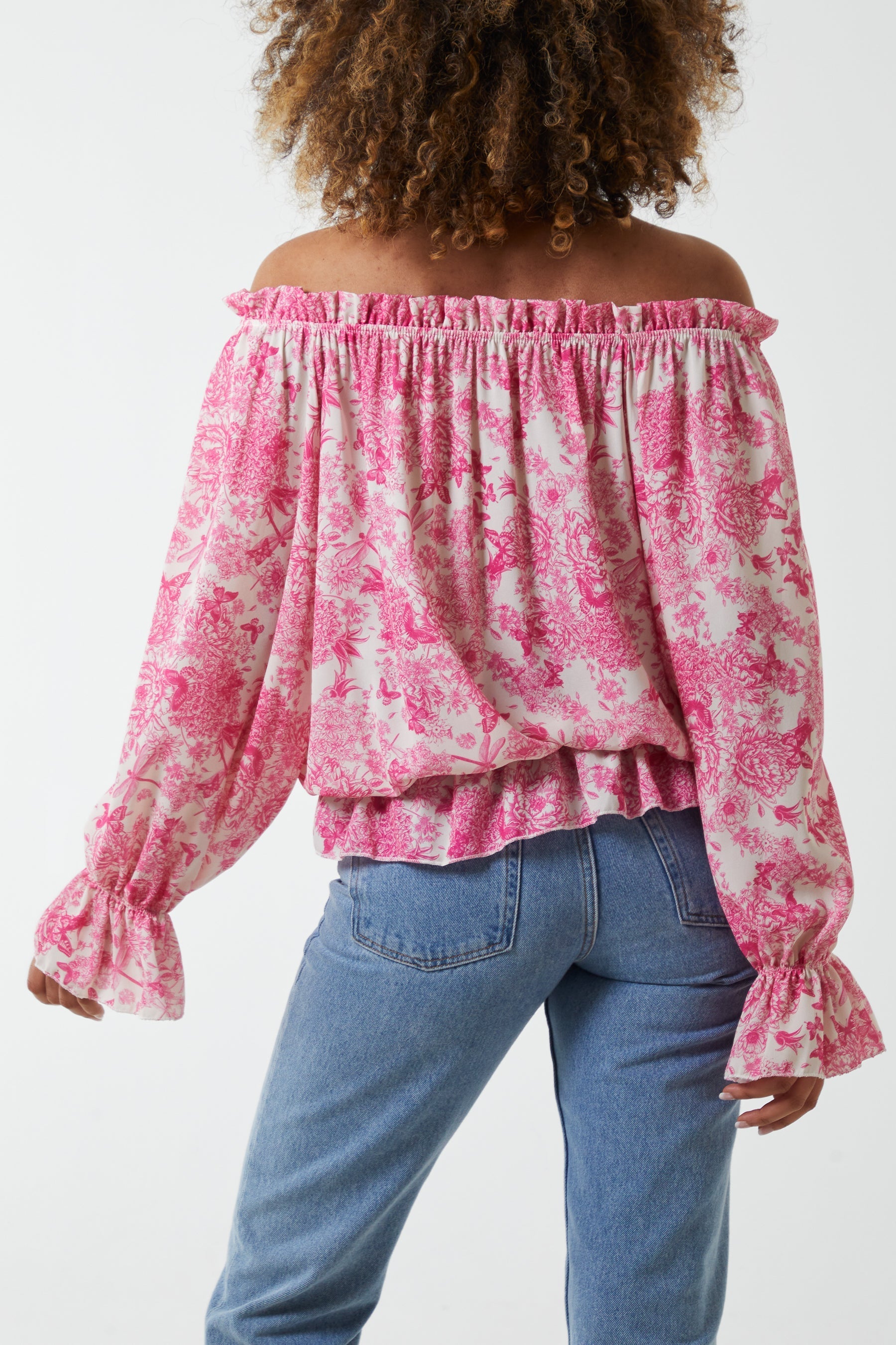 Jade Floral Pattern Bardot Top For Women ONE SIZE - Dropwear