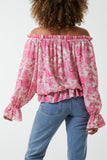 Jade Floral Pattern Bardot Top For Women ONE SIZE - Dropwear