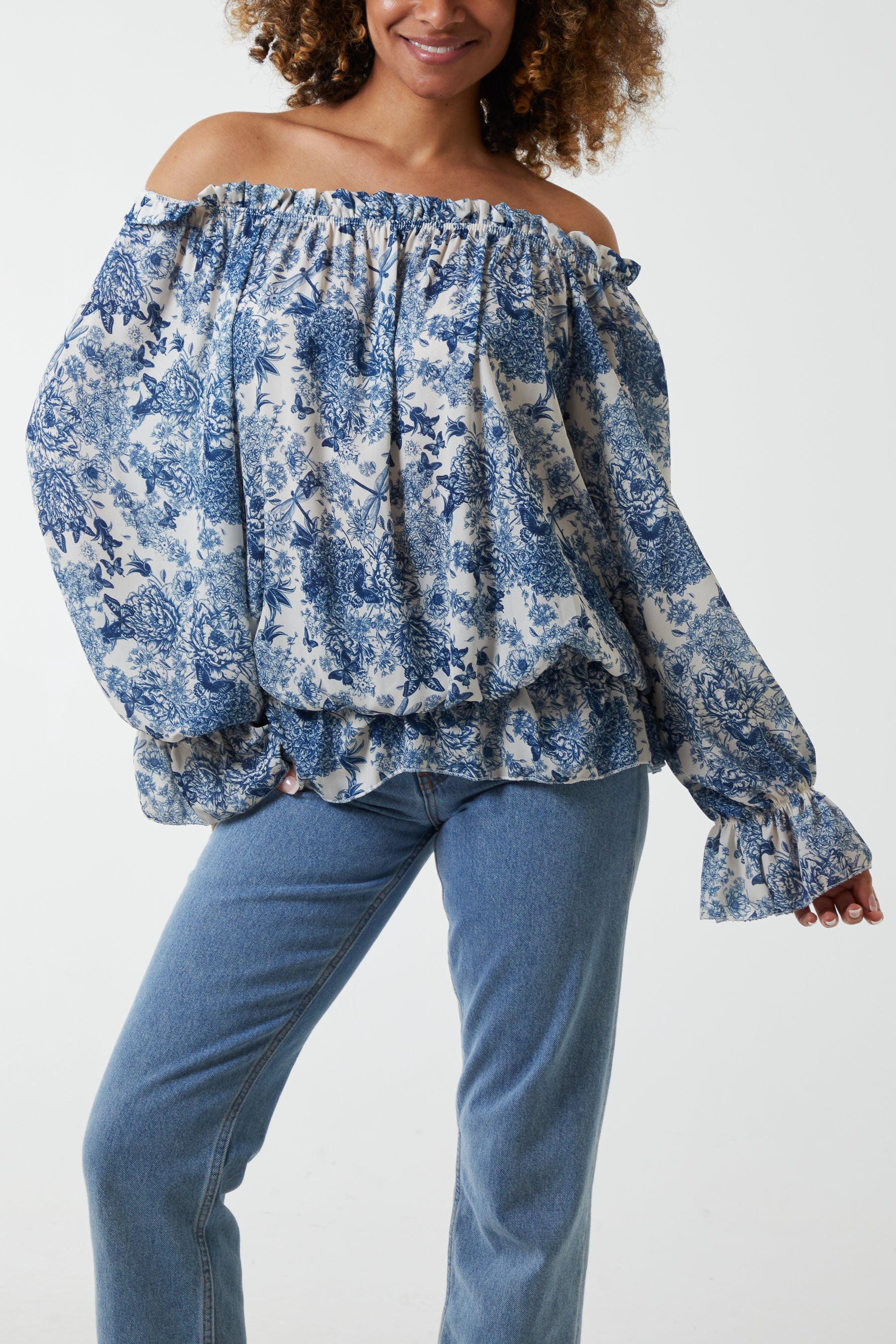 Floral Pattern Bardot Top For Women  - Dropwear