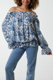Floral Pattern Bardot Top For Women  - Dropwear